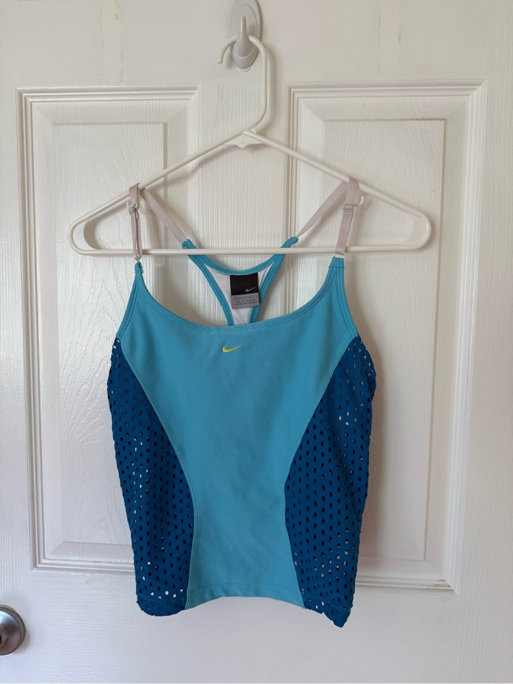 Nike Teal and Navy Mesh Athletic Tank with Yellow Swoosh